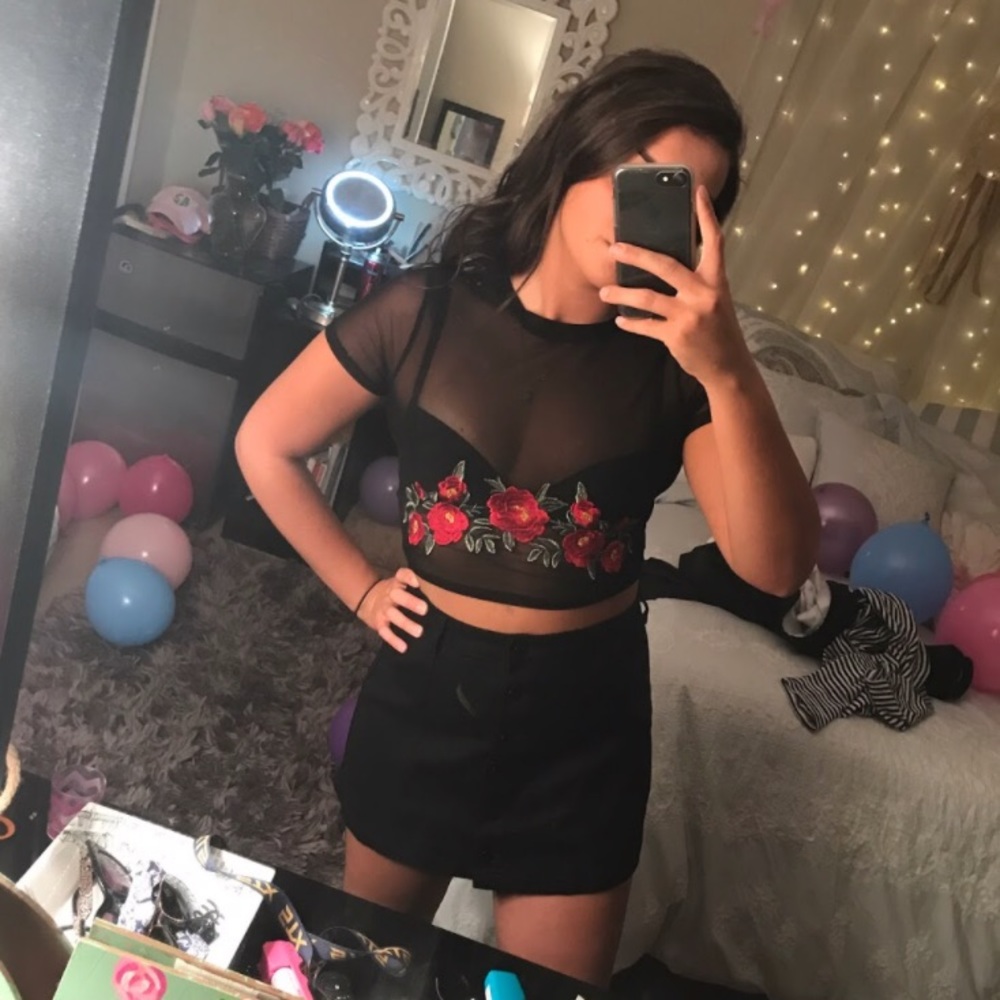 Forever 21 Mesh Embroidered Crop